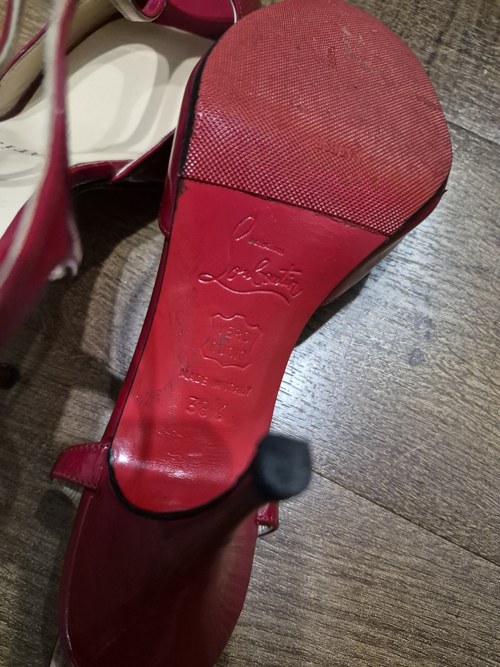 Christian Louboutin Red Patent Peep-Toe Slingback Heels Size 38.5 - Picture 11 of 11
